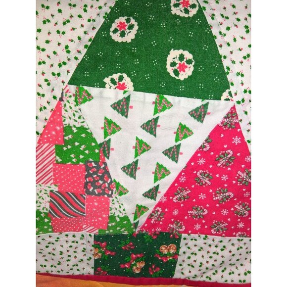 Handmade Quilted Christmas Placemats Set Of 4 Patchwork Design With Red & Green - Picture 10 of 11